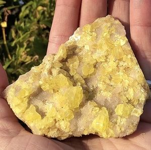 Raw Gemmy Sulphur Crystals On Quartz Matrix from Sicily